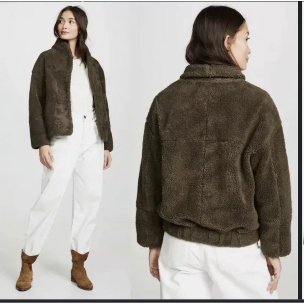 Apiece Apart Campania bomber Jacket Size 2 Green Faux Fur